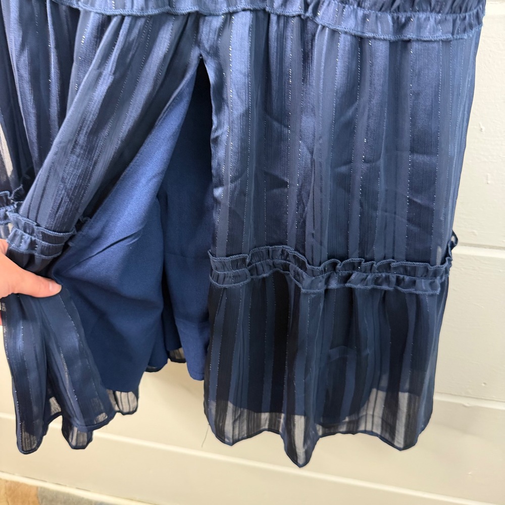 Lulus XL Day for Romance Navy Blue Tie Strap Tiered Midi Dress Bridesmaid - Picture 10 of 14